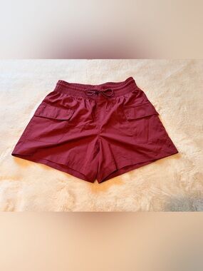 Women's Burgundy Elastic-Waist Shorts